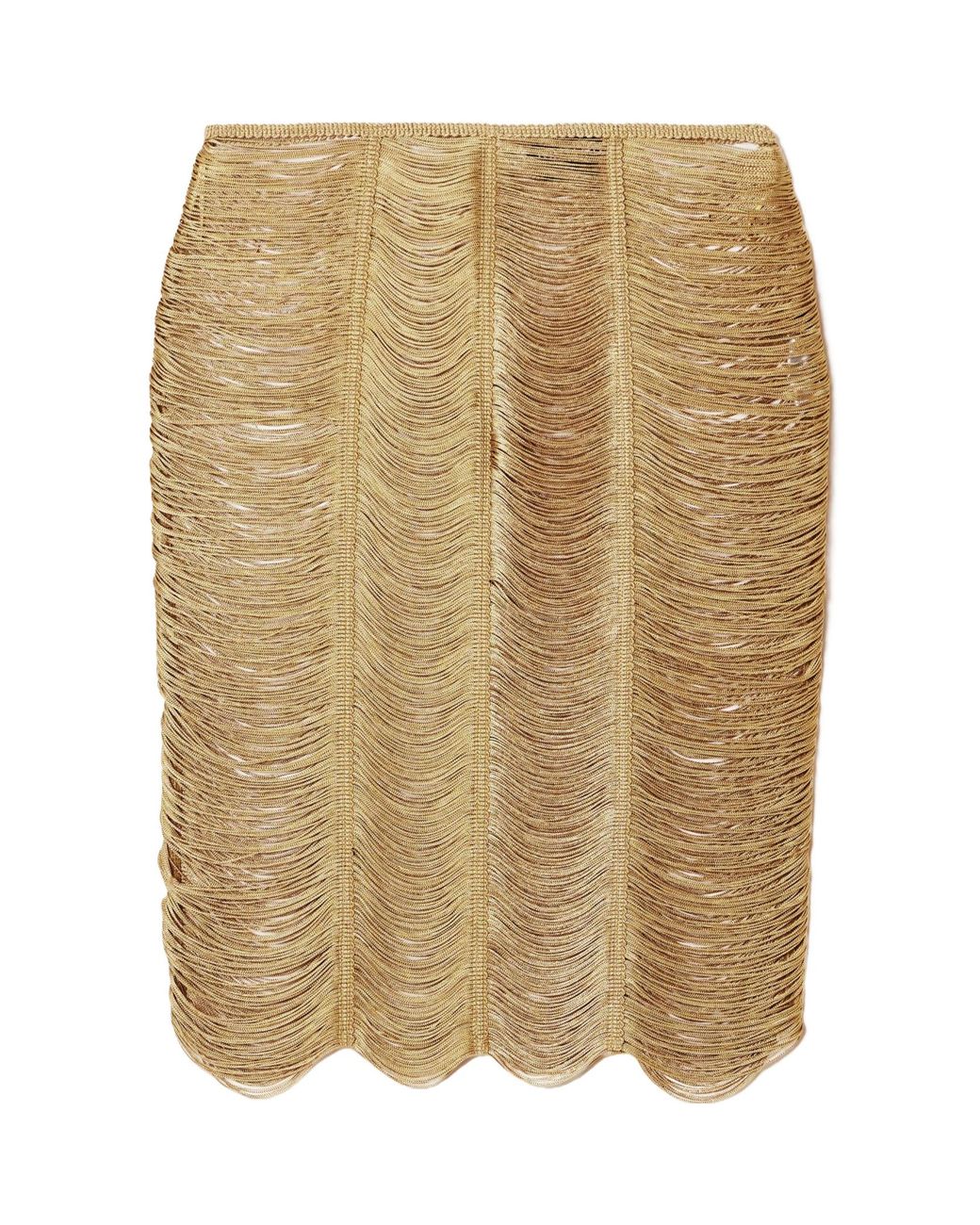 Tom Ford Natural Fringed Open-Knit Midi Skirt