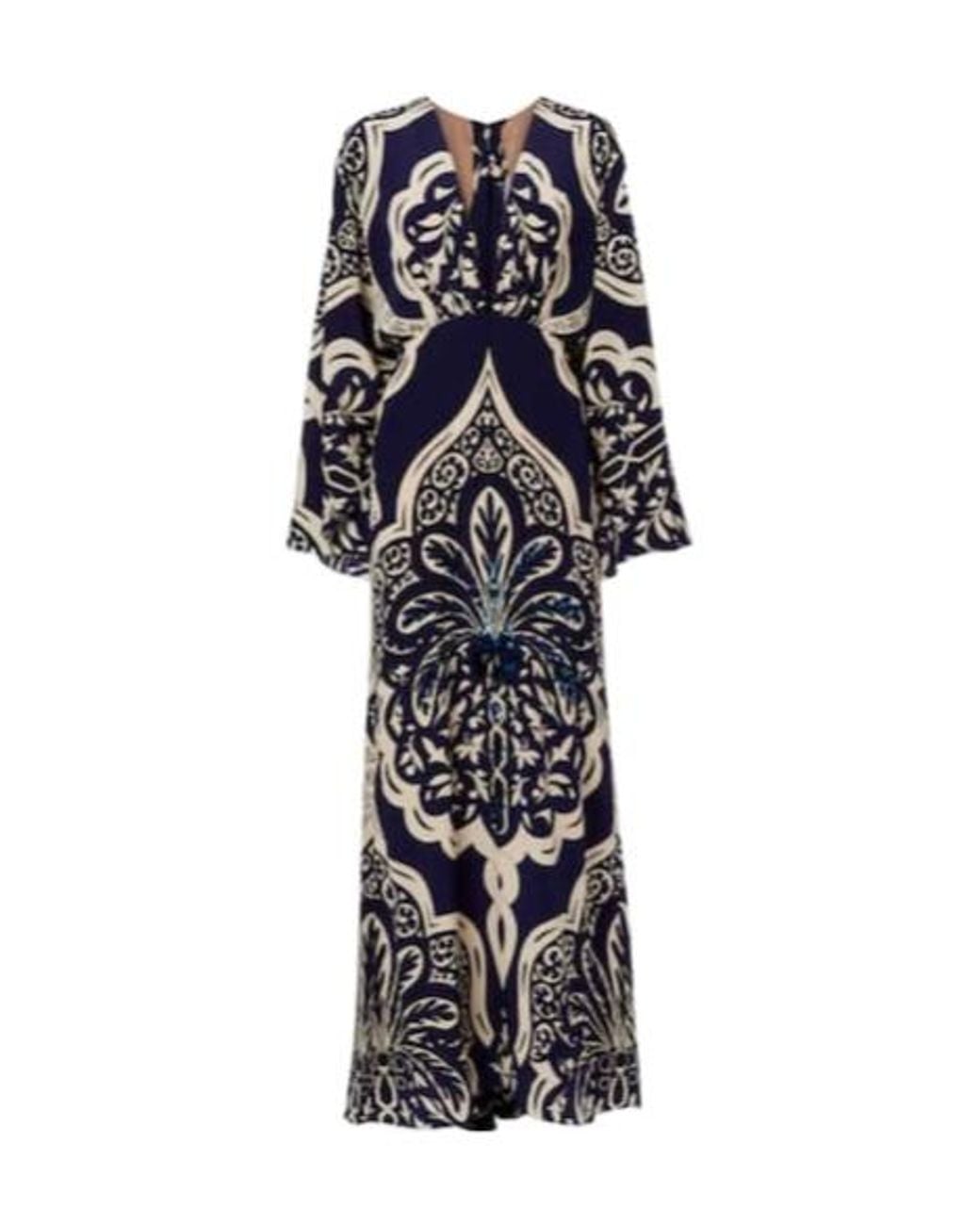 Johanna Ortiz Blue Sequined Printed Silk Maxi Dress