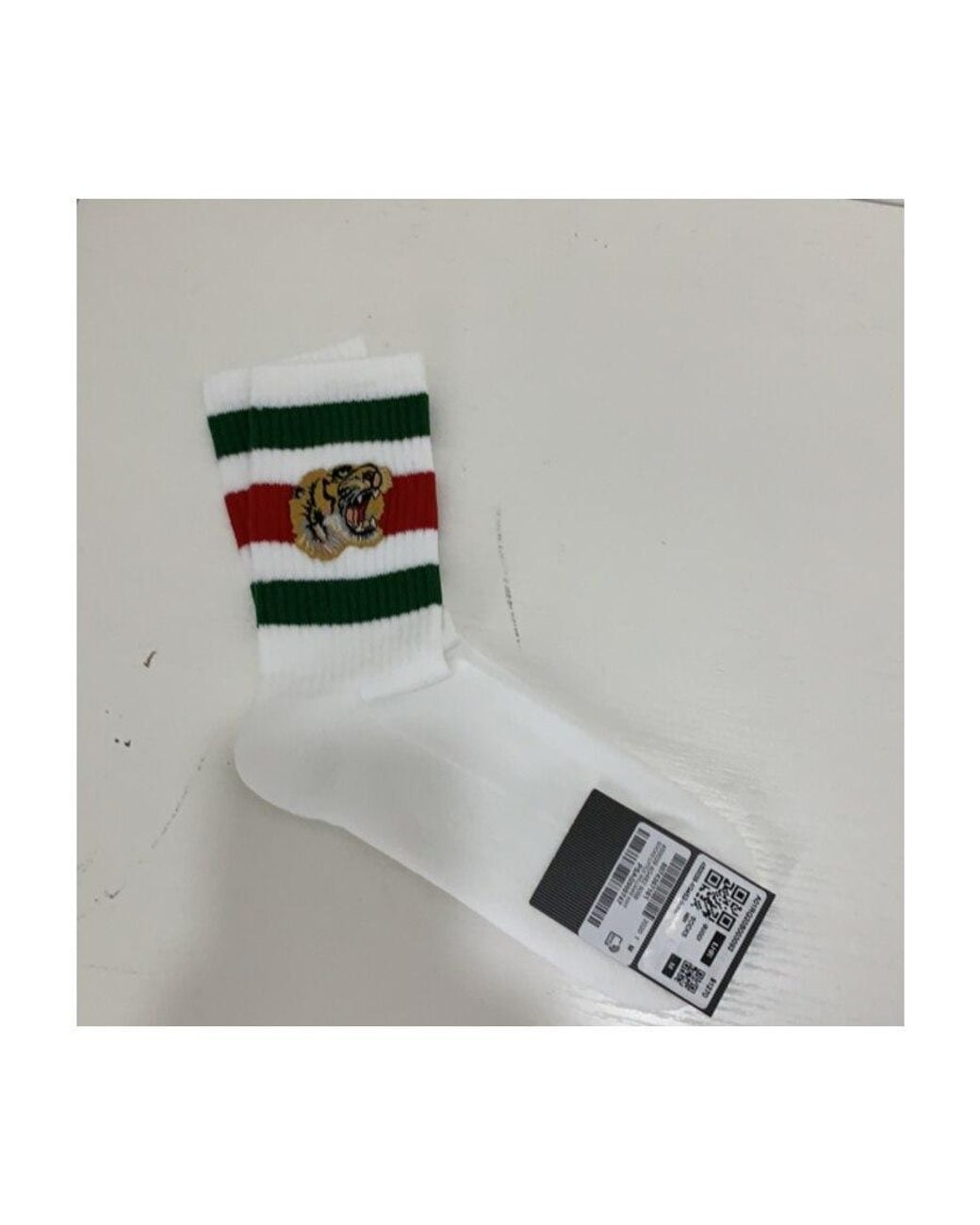 Gucci White Tiger Embroidered Striped Socks for men