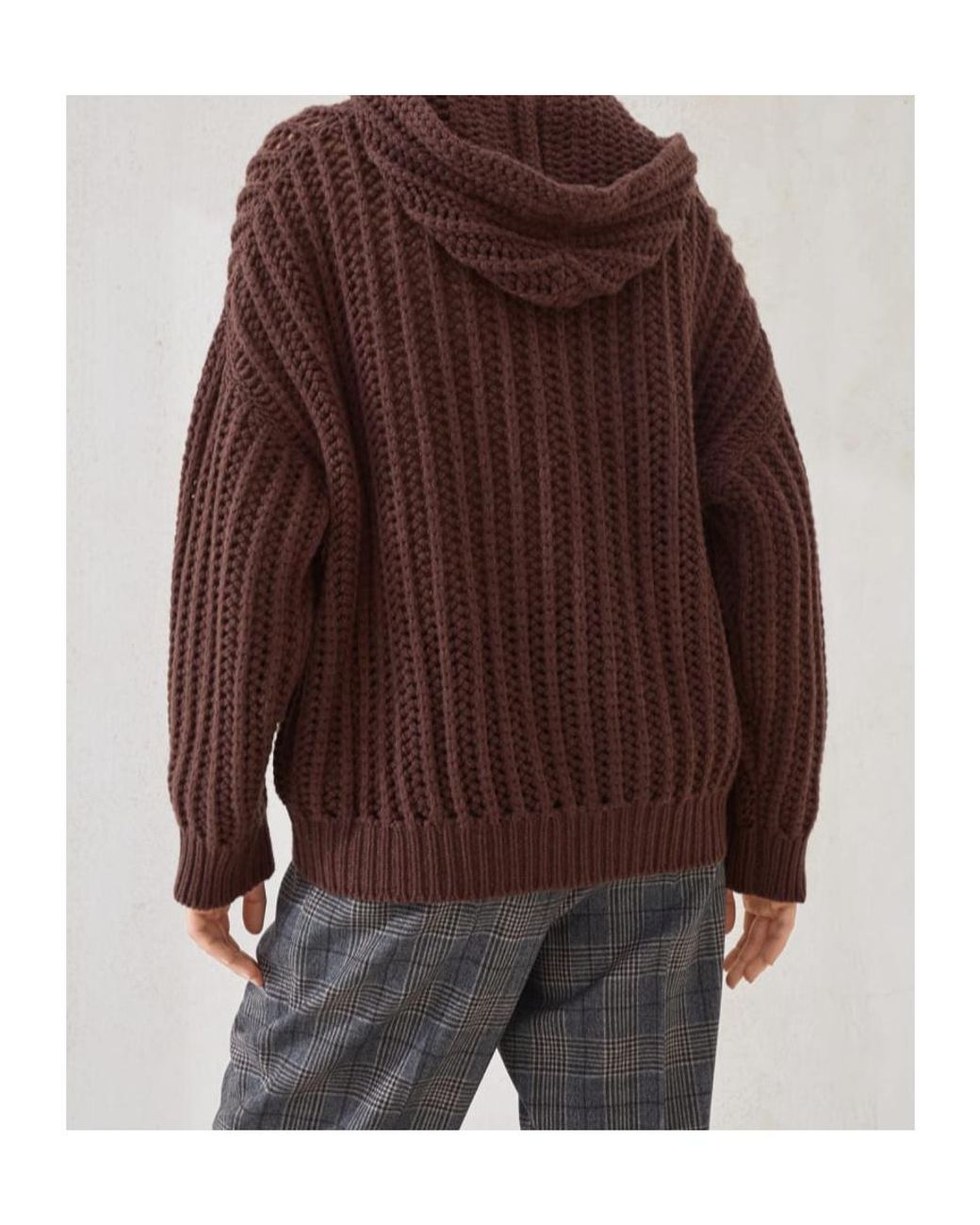 Brunello Cucinelli Brown Openwork Rib Hooded Cardigan