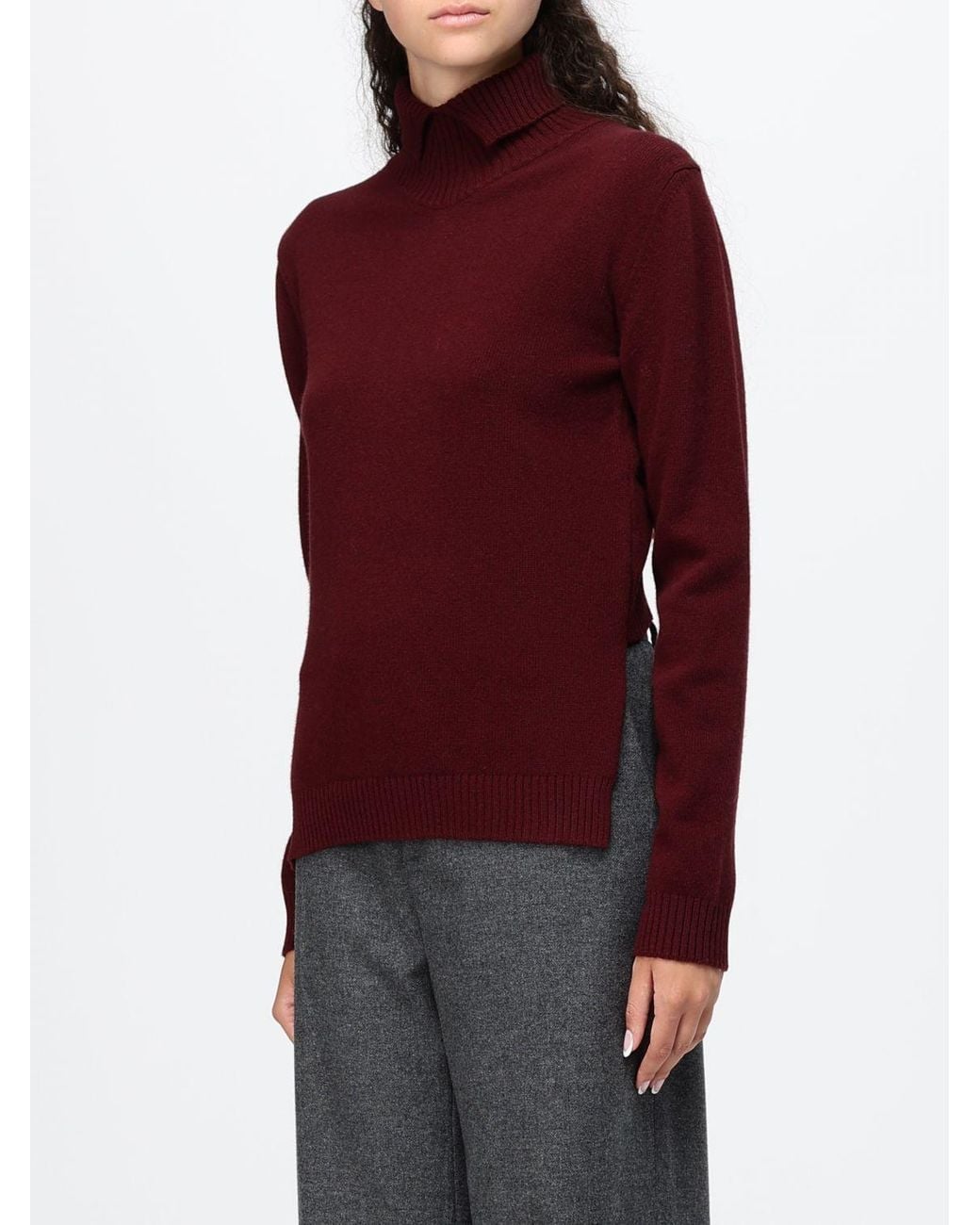 Jil Sander Red Ribbed High-Neck Jumper
