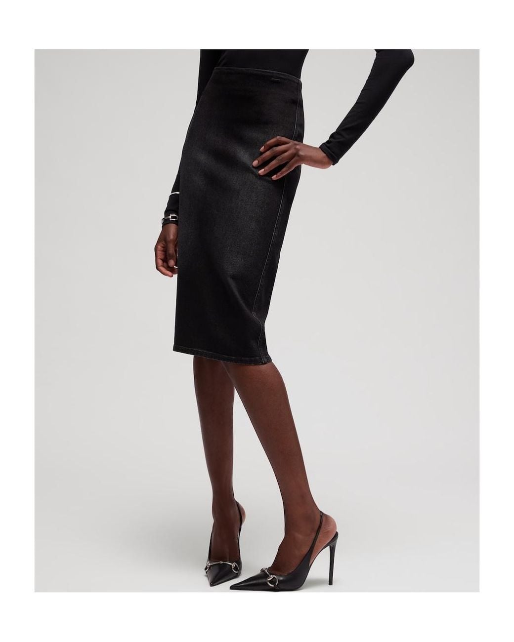 Gucci Black Stretch Cotton Denim Midi Skirt