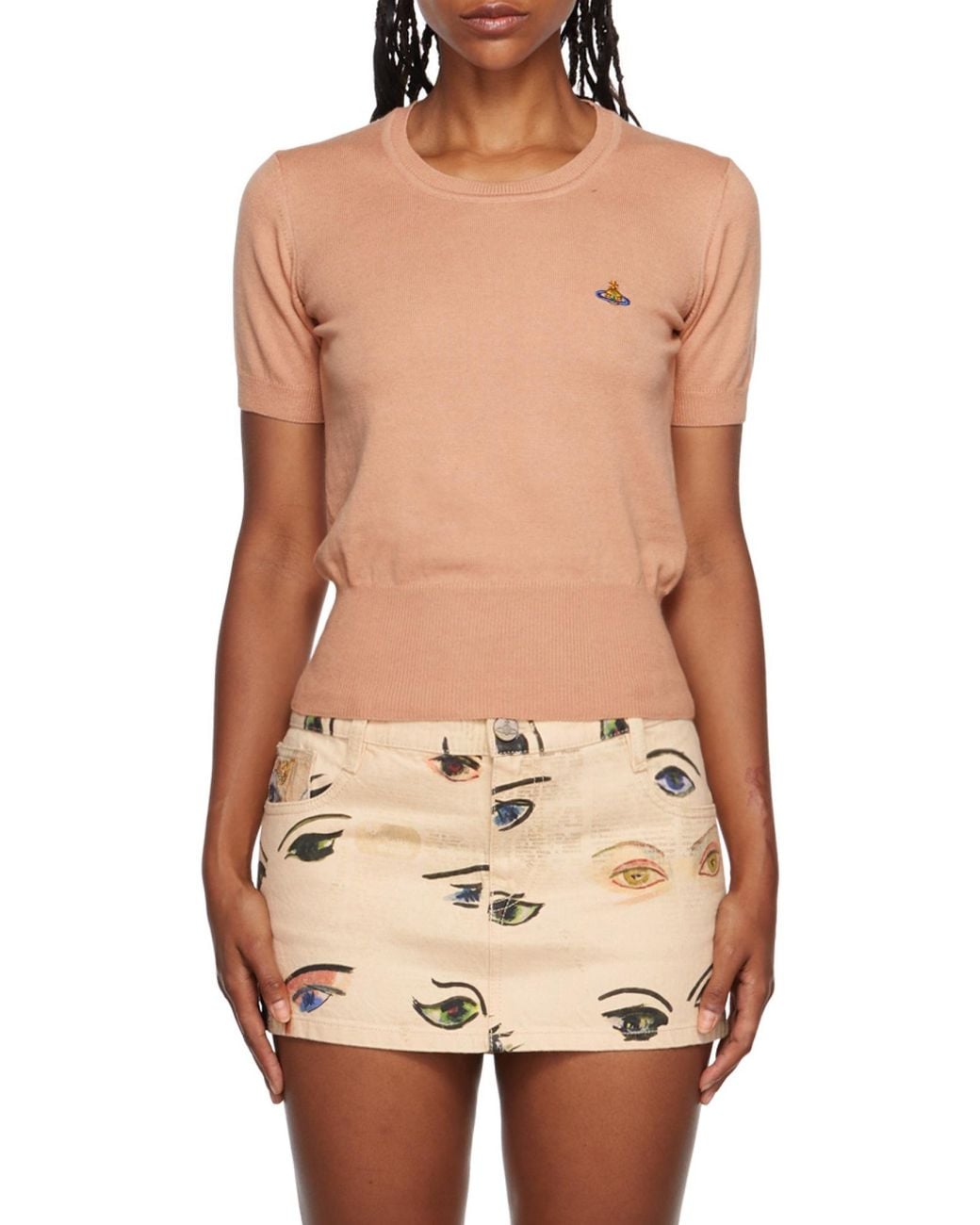 Vivienne Westwood Brown Orb-Embroidered Knitted Top