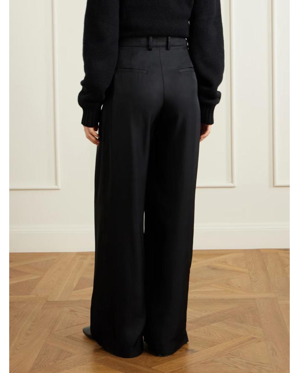 Frankie Shop Black Marfa Pleated Twill Wide-Leg Pants