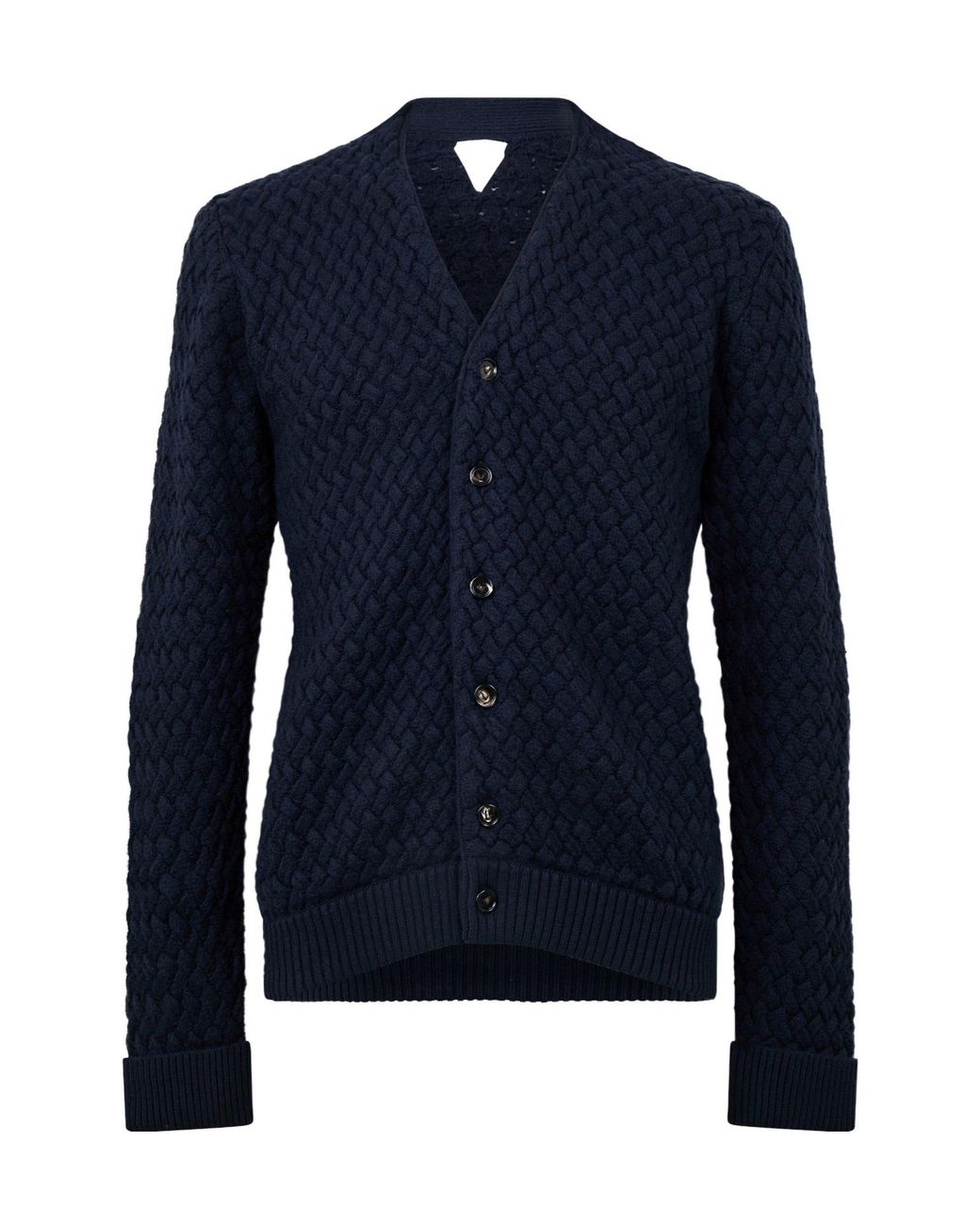 Bottega Veneta Blue V-Neck Cable Knit Cardigan for men