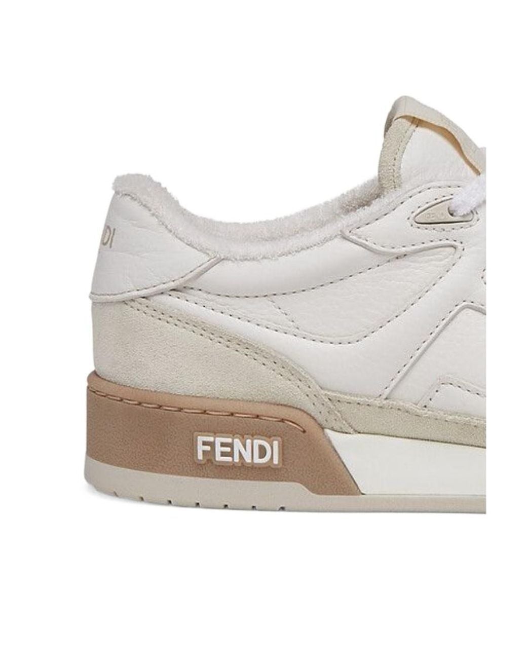 Fendi White Round Toe Lace-Up Sneakers