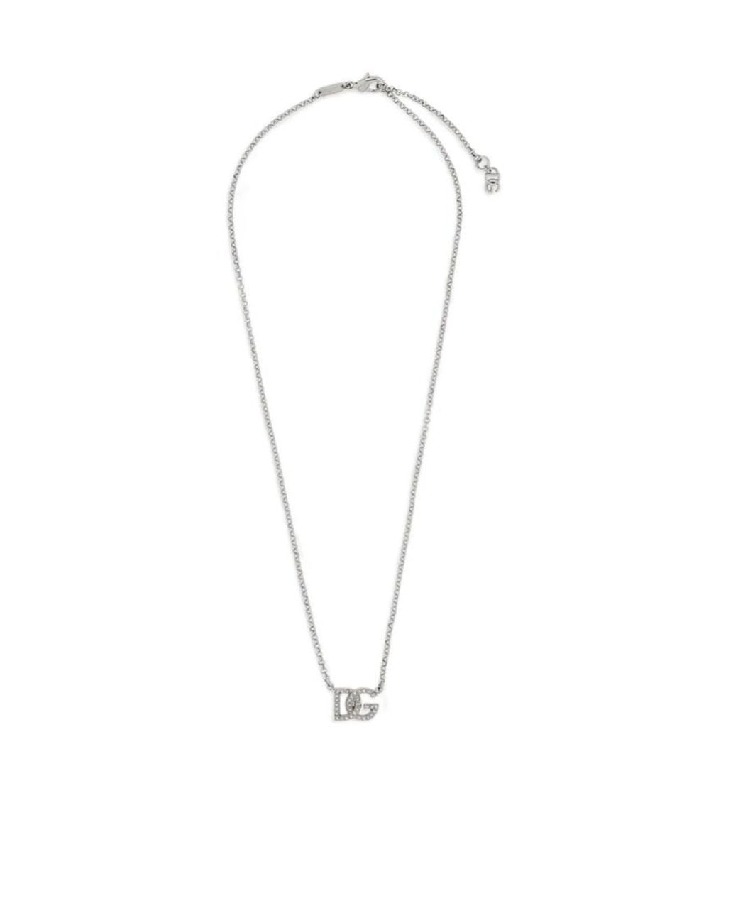 Dolce & Gabbana White Logo-Plaque Pendant Chained Necklace for men