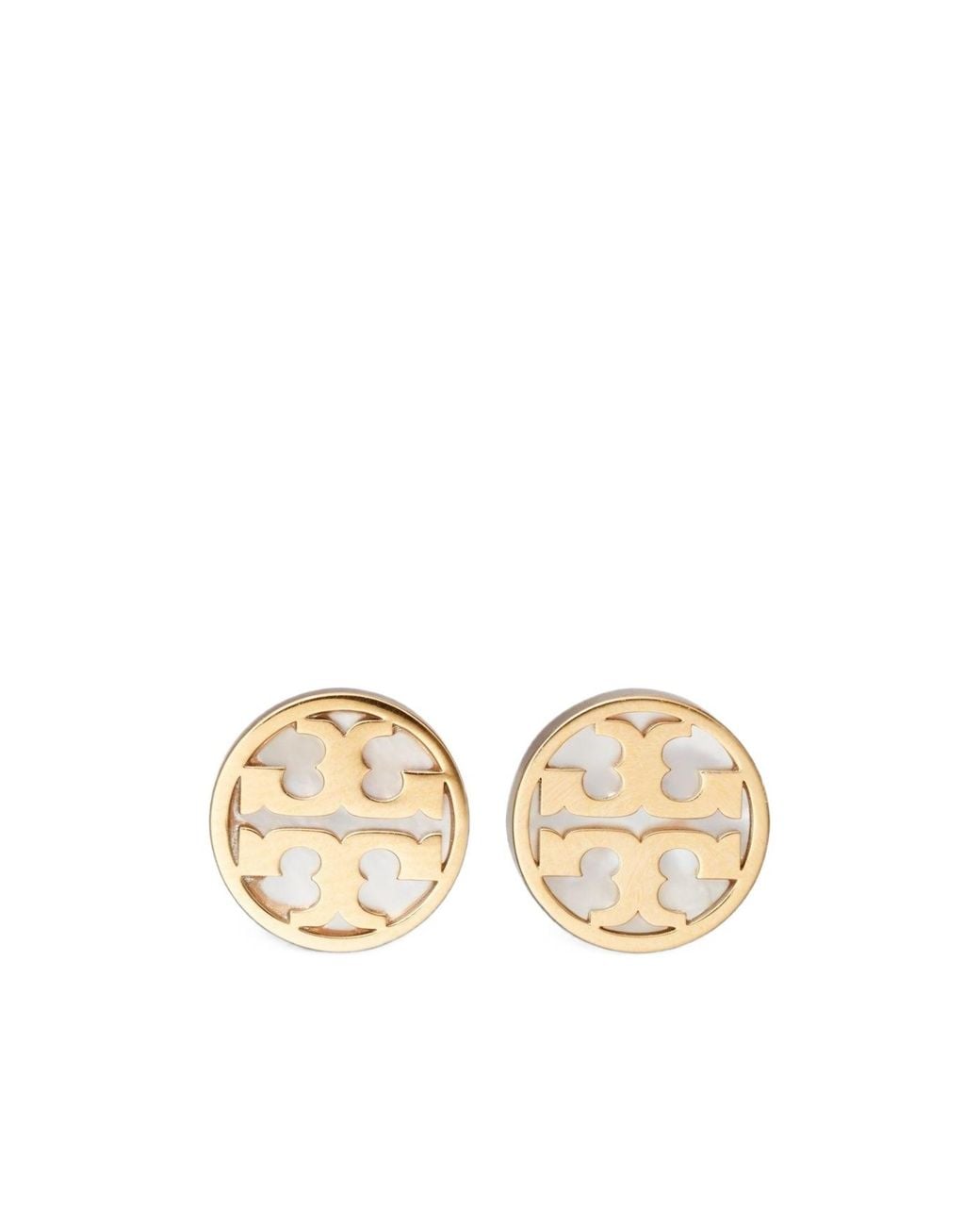 Tory Burch Metallic Icon Mother Of Pearl Circle Stud Earrings