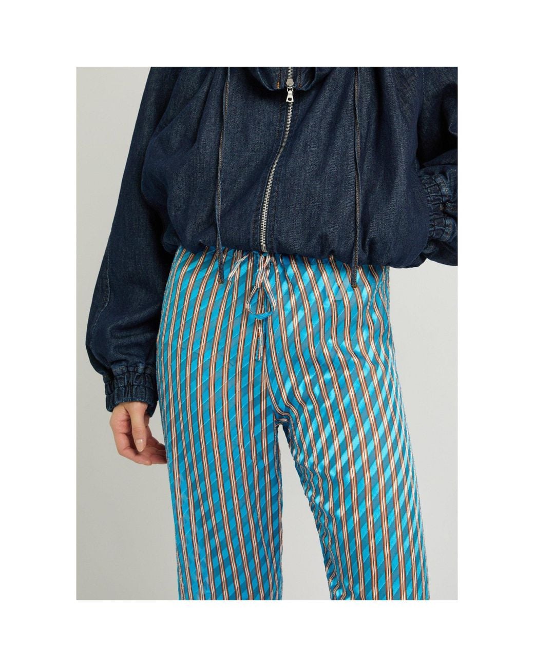 Dries Van Noten Blue Semi-Transparent Striped Pants