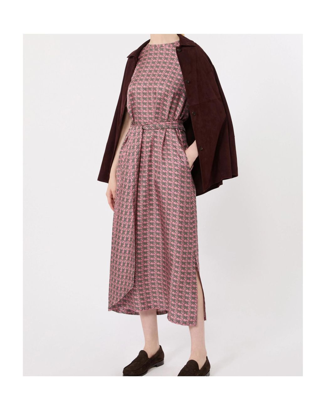 Max Mara Purple Bicycle-Print Silk Dress