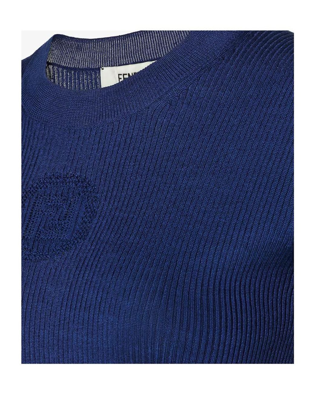 Fendi Blue Ribbed Short-Sleeve Sweater