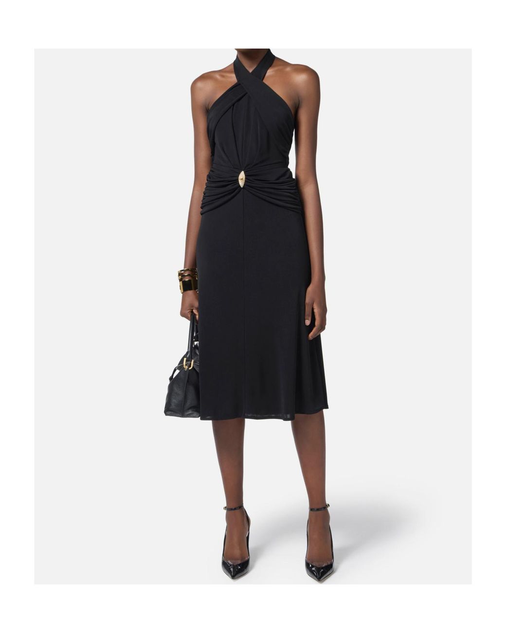 Elisabetta Franchi Black Crossover Gathered Sleeveless Dress