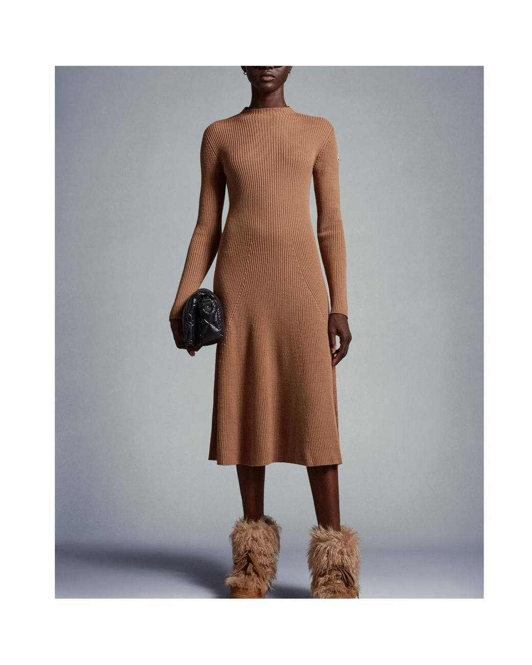 Moncler Brown Logo Patch Ribbed Dress