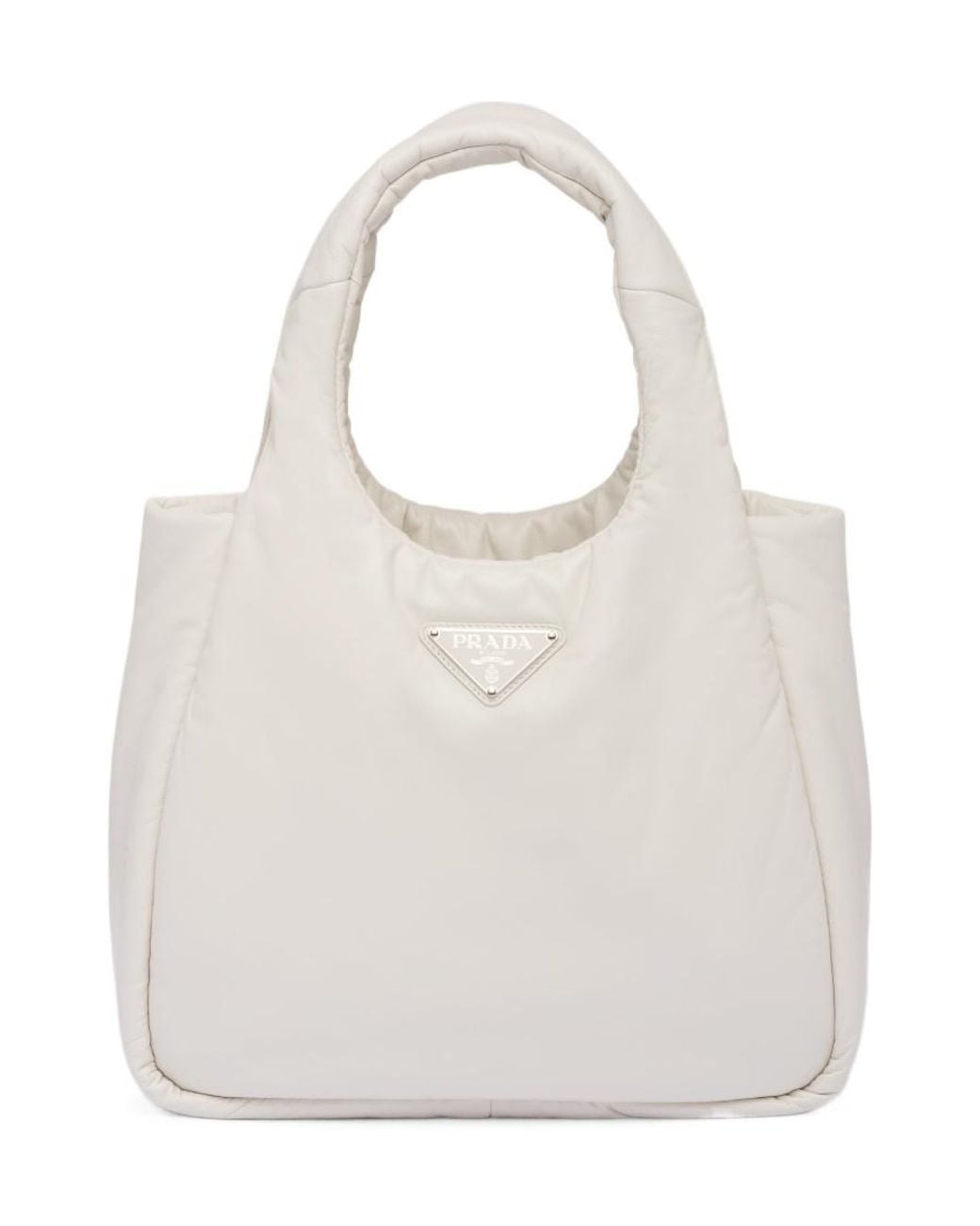 Prada White Logo Plaque Top Handle Tote Bag