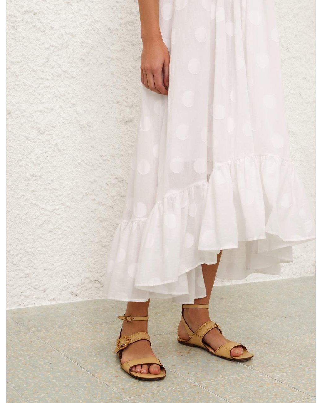 Zimmermann White Solstice Polka-Dot Ruffled Midi Dress