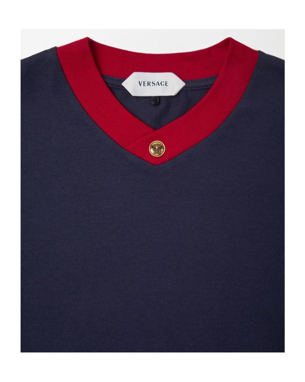 Versace Blue Contrast-Trim Cropped T-Shirt