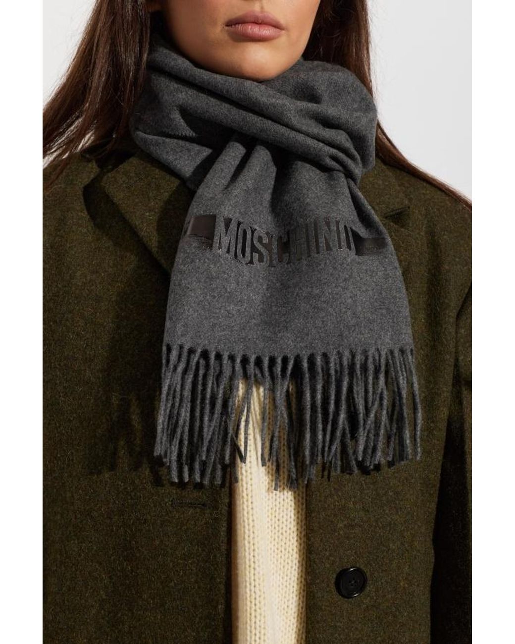 Moschino Black Fringed Logo Scarf for men