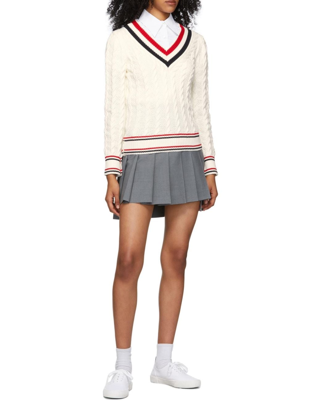 Thom Browne Gray Plain Weave 4-Bar Pleated Mini Skirt