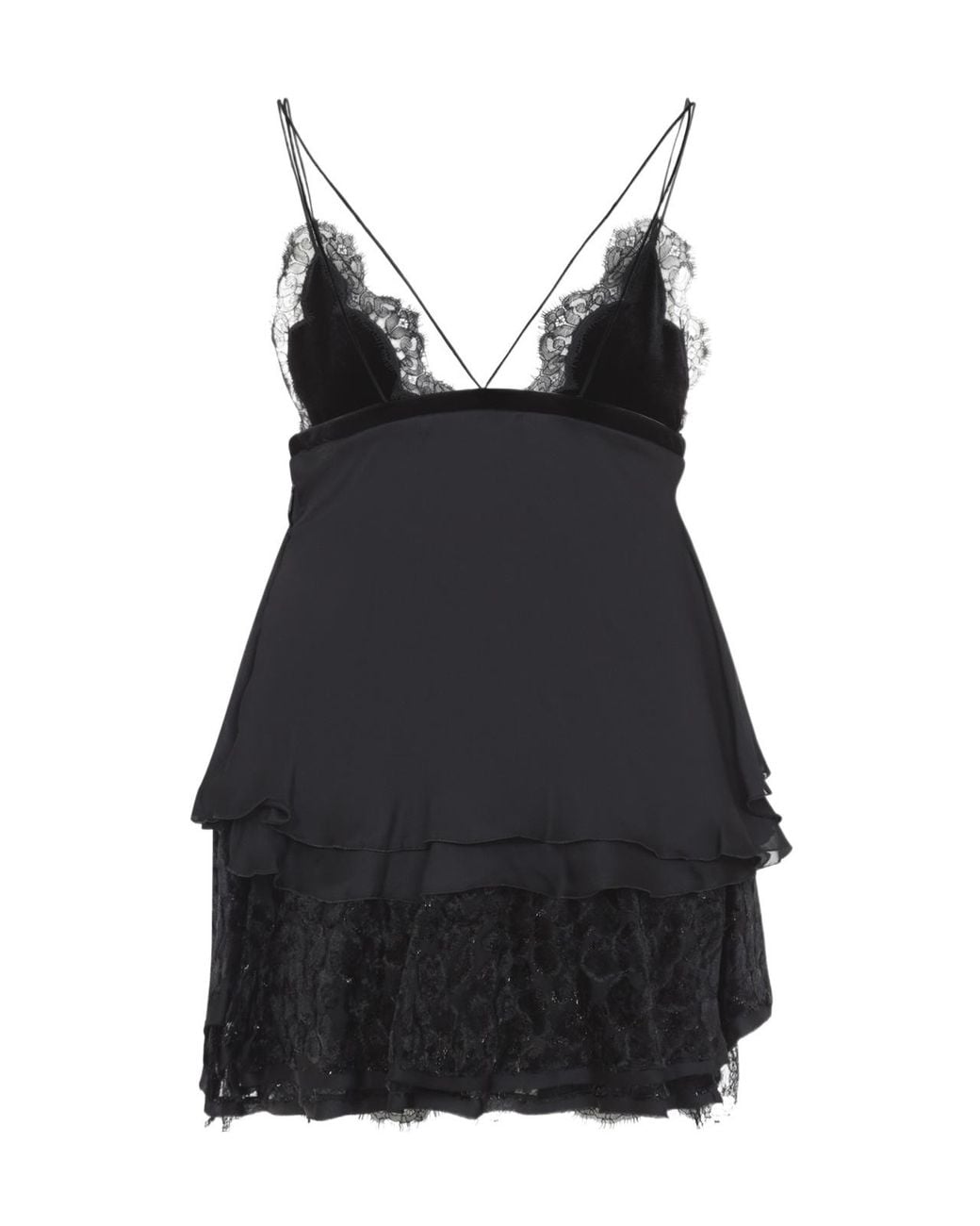 Roberto Cavalli Black Lace Trim Tiered Mini Dress