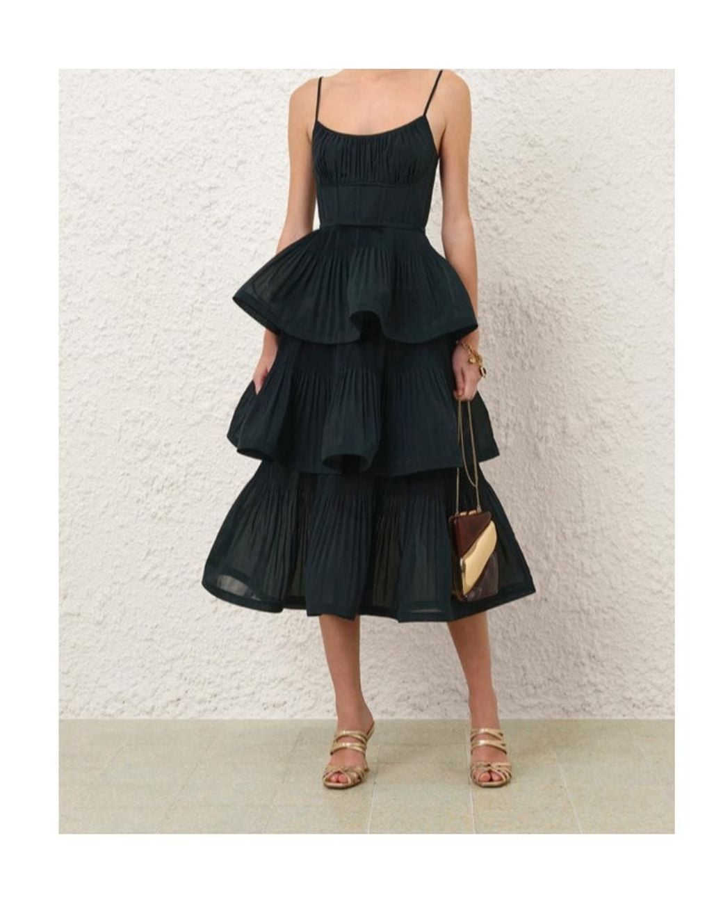 Zimmermann Blue Pleated Tiered Midi Dress