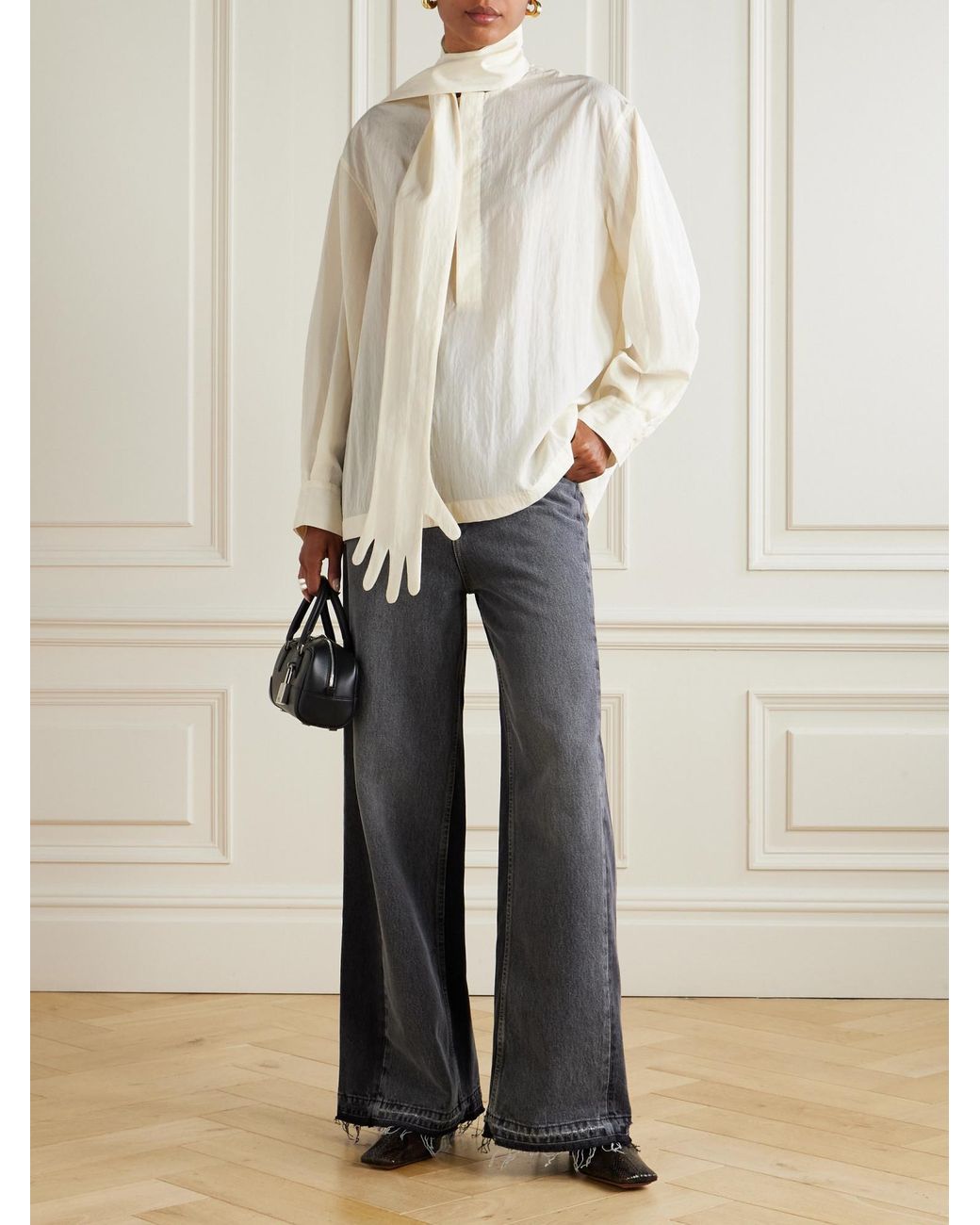 Jean Paul Gaultier Natural The Glove Scarf-Detailed Lyocell-Blend Poplin Blouse