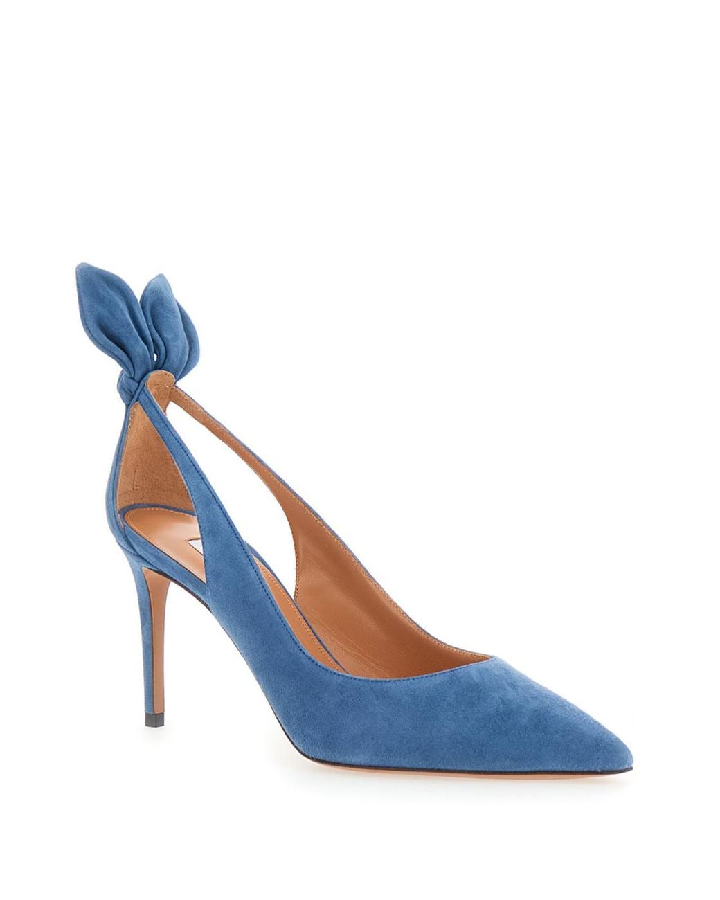 Aquazzura Blue Bow Tie Pointed-Toe Pumps