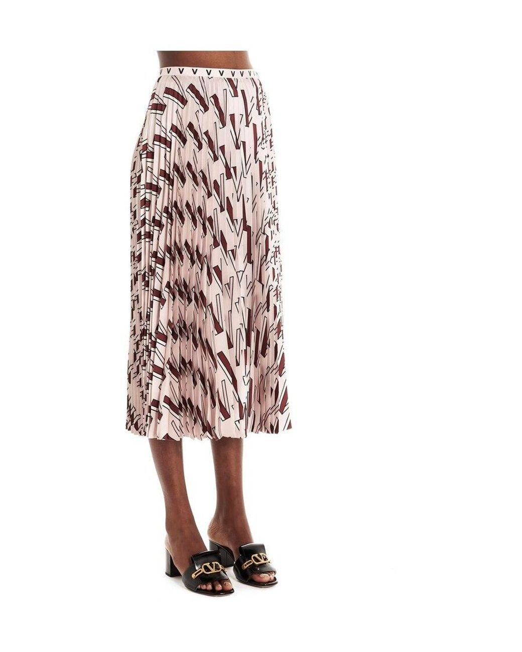Valentino White V-Print Pleated Skirt