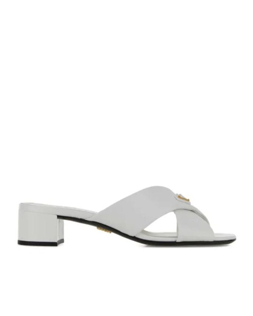 Prada White Triangle-Logo Slip-On Sandals