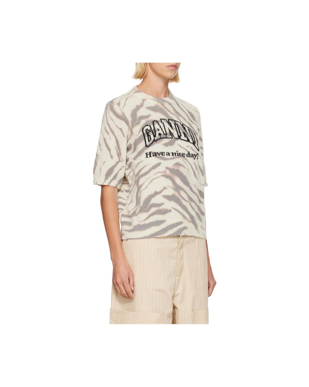 Ganni White Graphic Logo Knitted Top