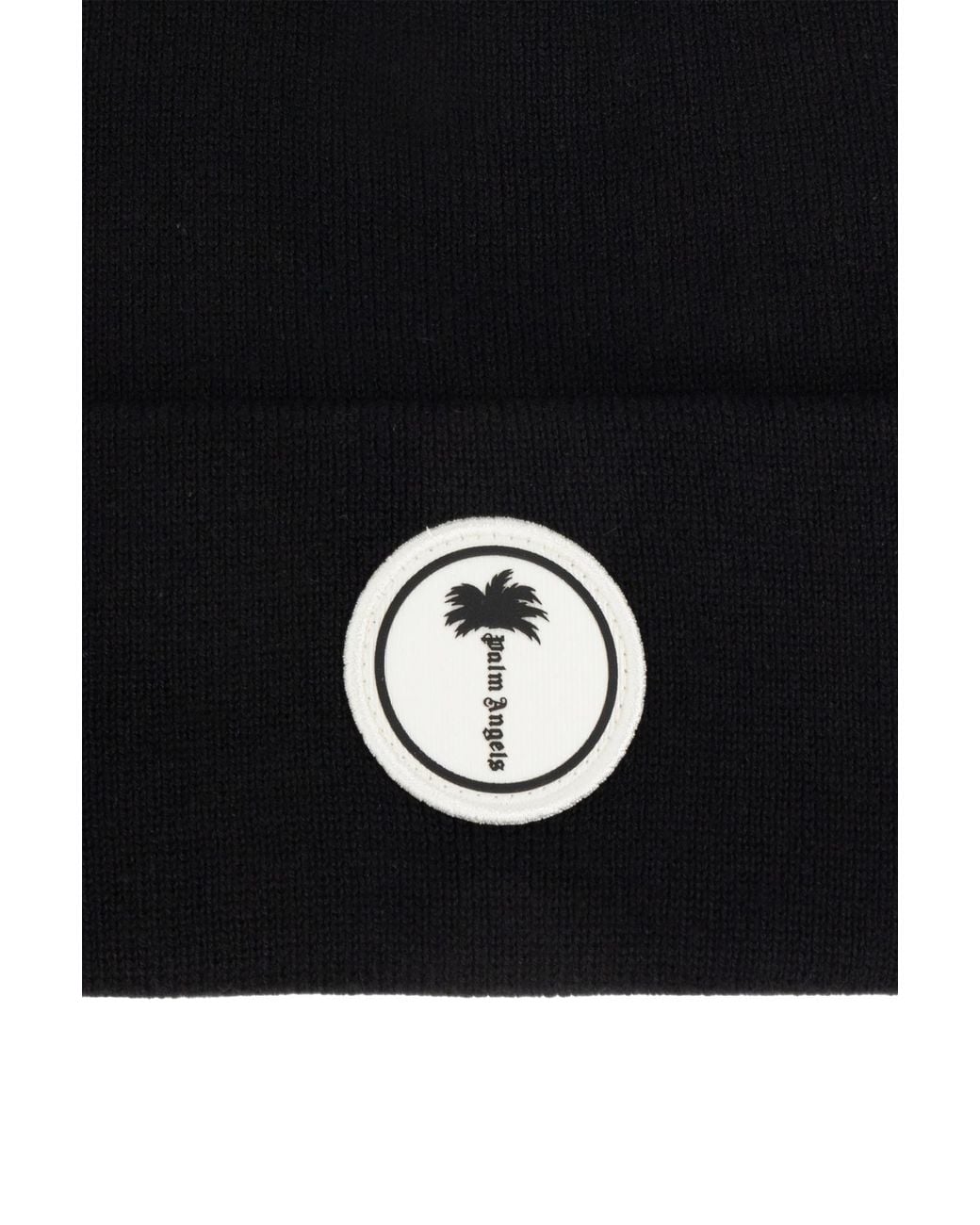 Palm Angels Black Logo-Patch Knit Hat for men