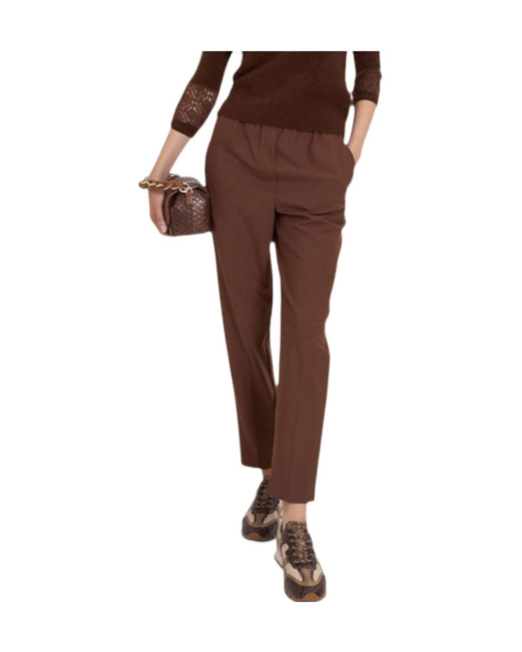 Marella Brown Casual Pants With An Elastic Waistband