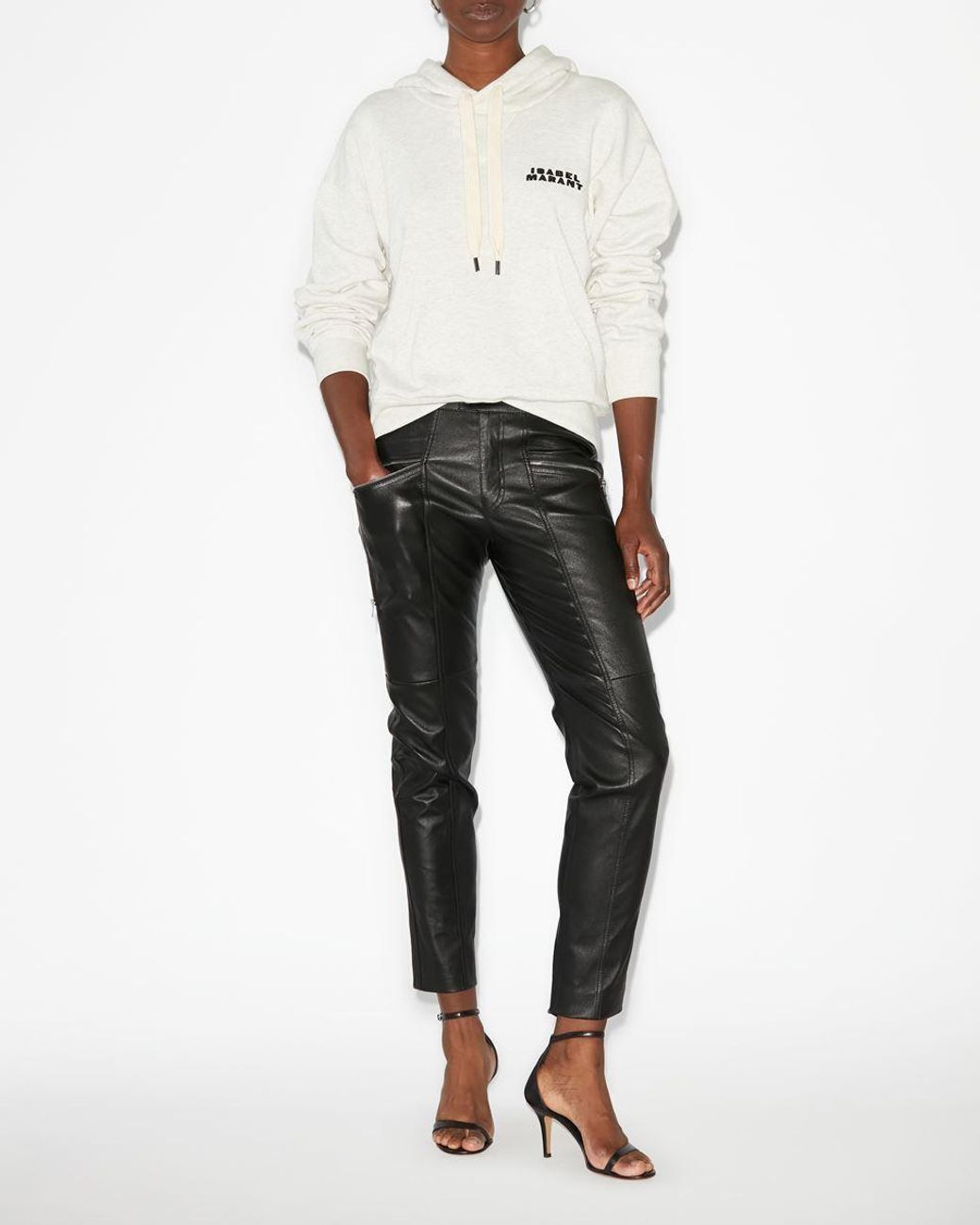 Isabel Marant Gray Isabel Marant Sylla Logo Embroidered Drawstring Hoodie