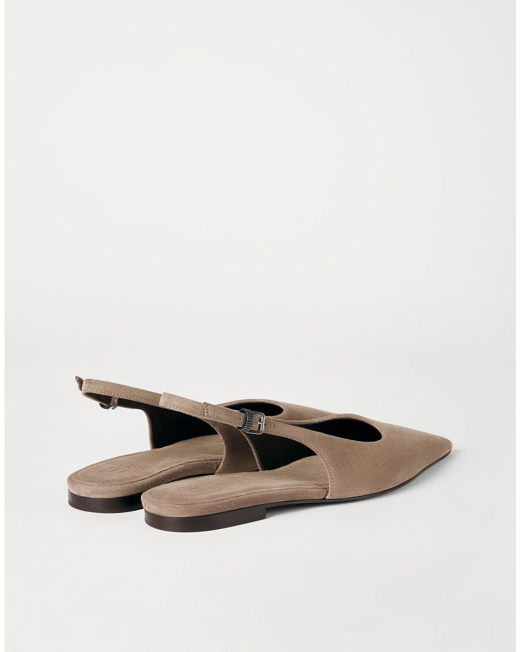 Brunello Cucinelli Brown Shiny Detailed Slingback Flats
