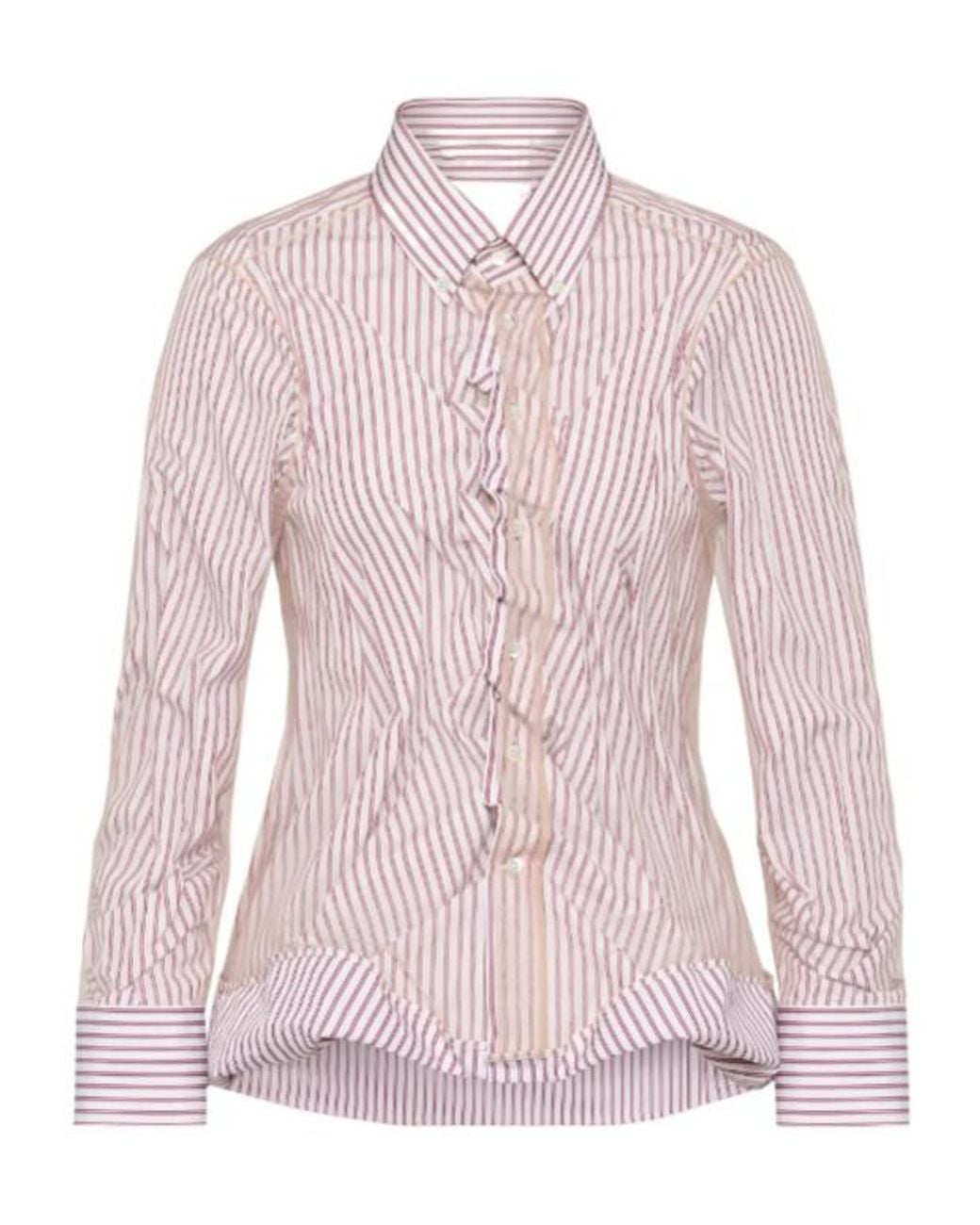 Maison Margiela Pink Striped Ruffled Long-Sleeve Shirt