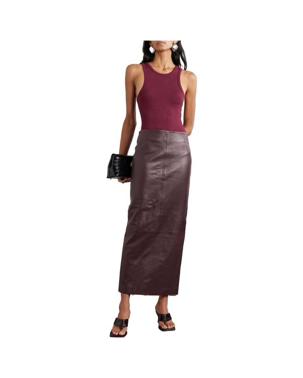 St. Agni Purple Paneled Leather Maxi Skirt