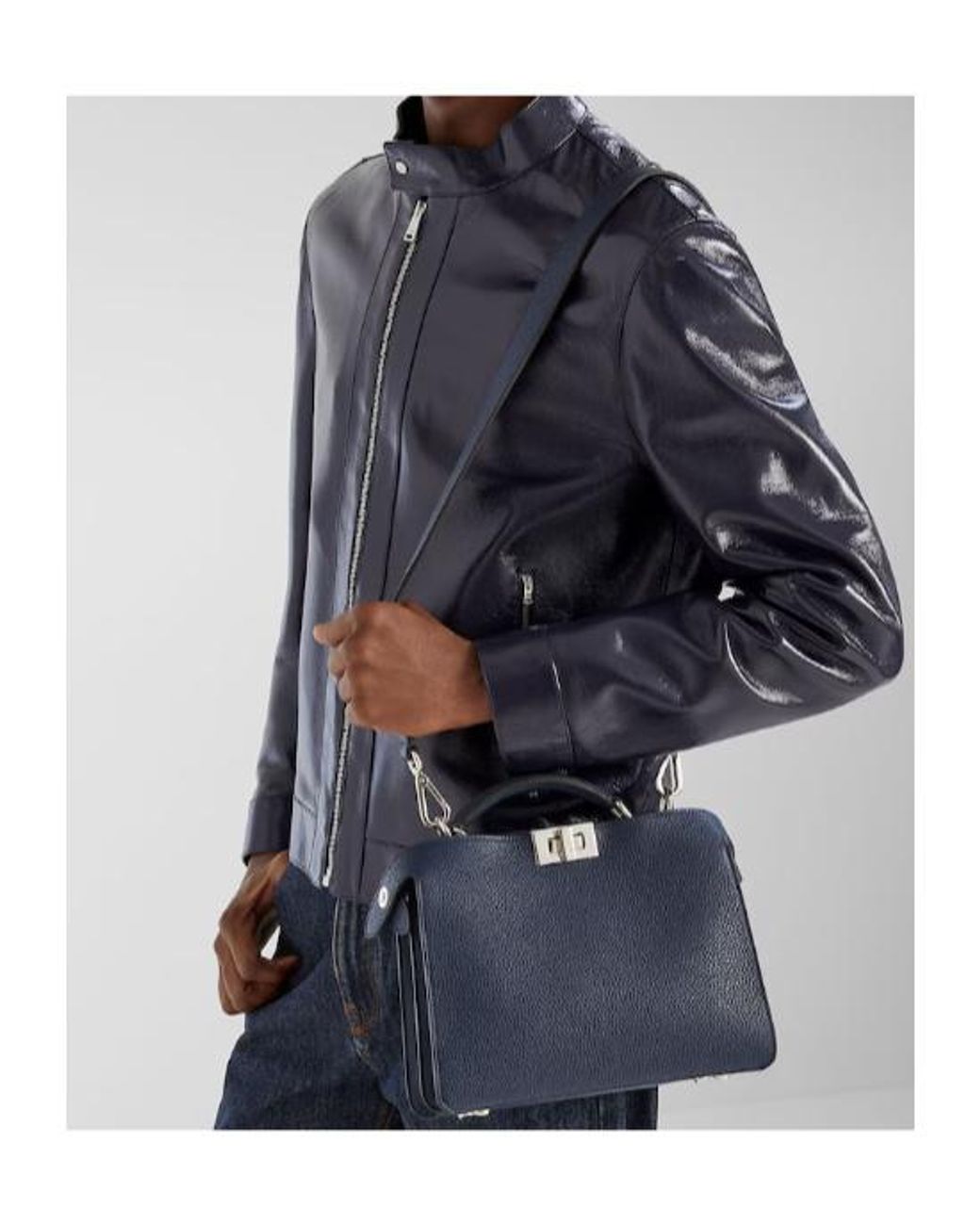 Fendi Blue Peekaboo Iseeu Small Dark Leather Bag for men