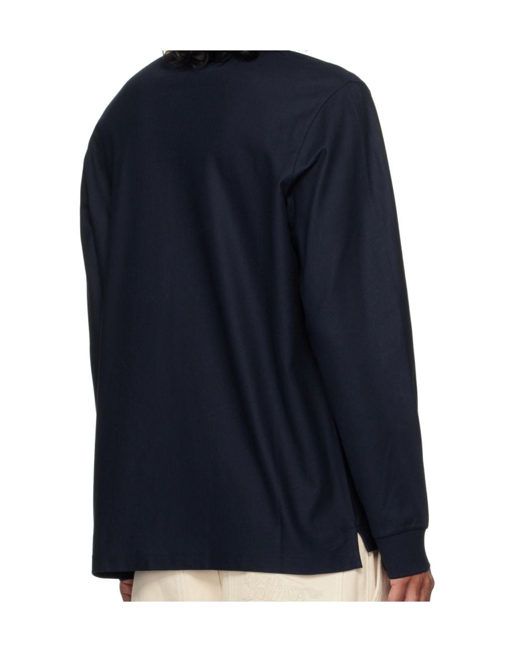 Burberry Blue Cotton Check-Collar Long-Sleeve Polo Shirt for men