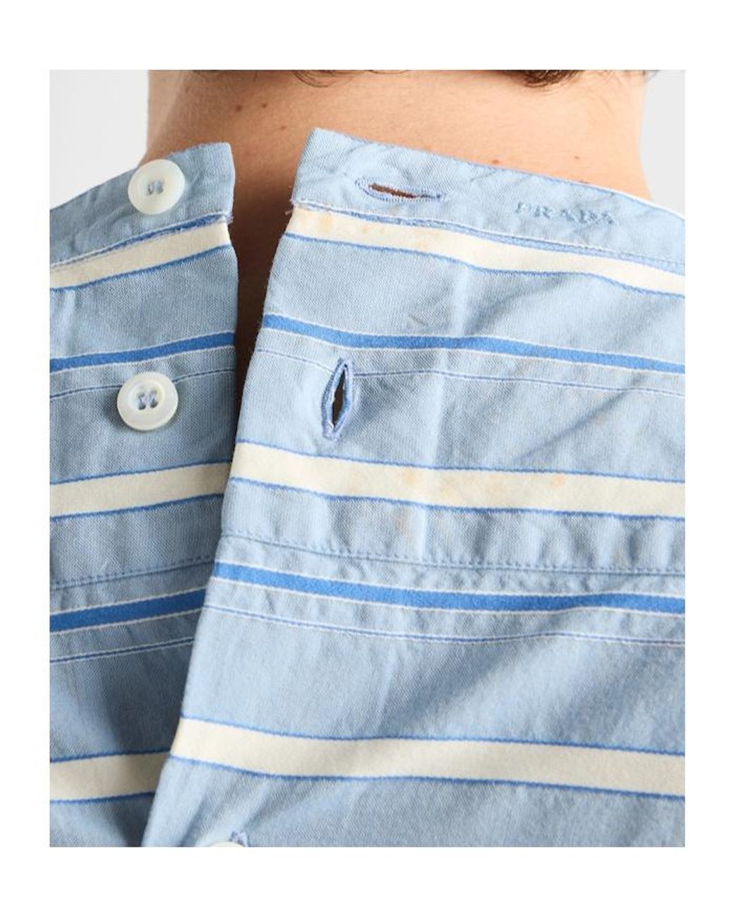 Prada Blue Long-Sleeved Striped T-Shirt for men