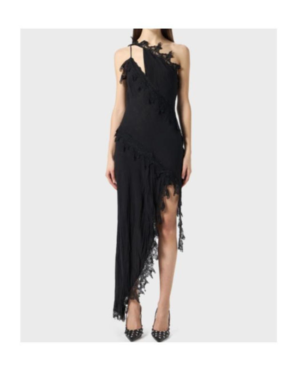 Blumarine Black Asymmetrical Lace-Embellished Draped Dress