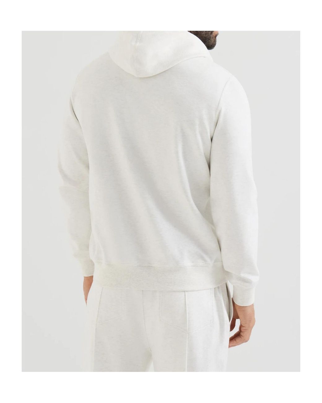 Brunello Cucinelli White Techno Cotton French Terry Double Cloth Hooded Sweatshirt With Zipper for men