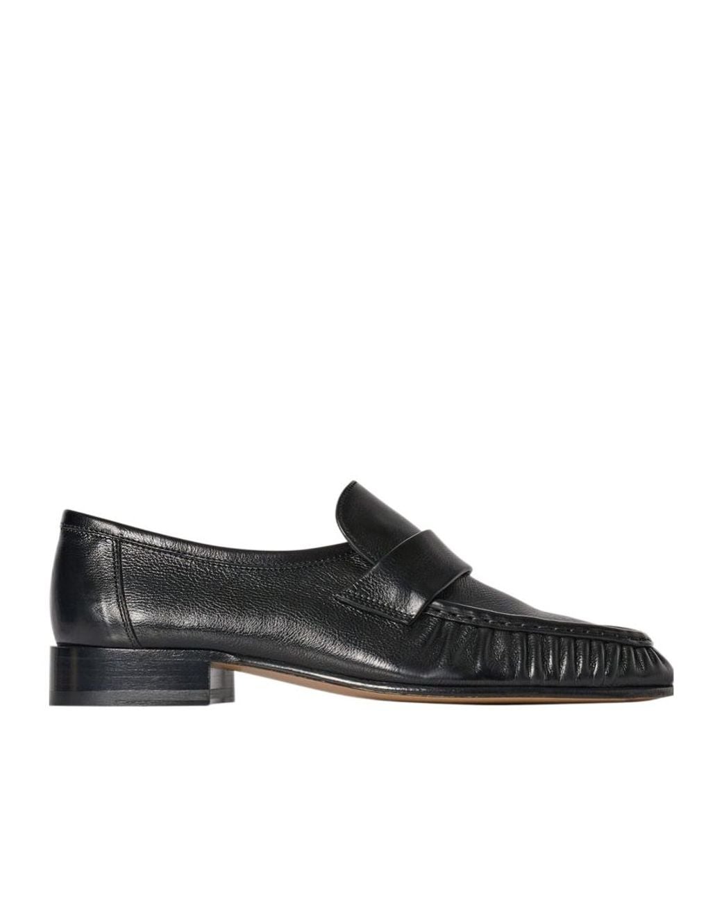 The Row Black Pleated Penny Flat Shoes