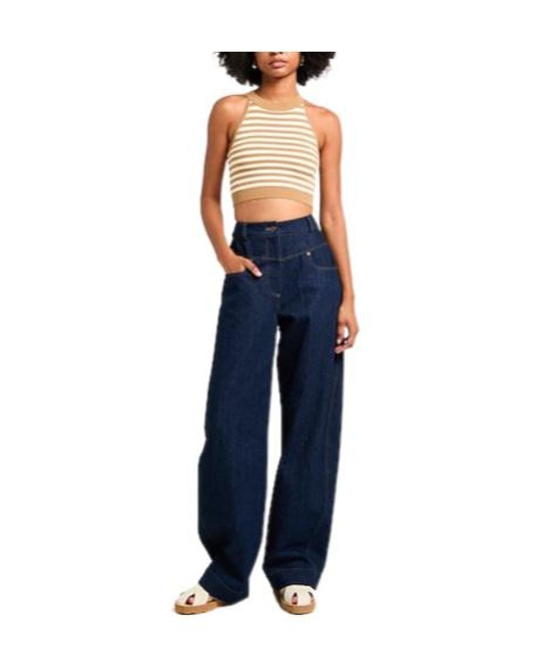 Max Mara Natural Striped Knit Sleeveless Top