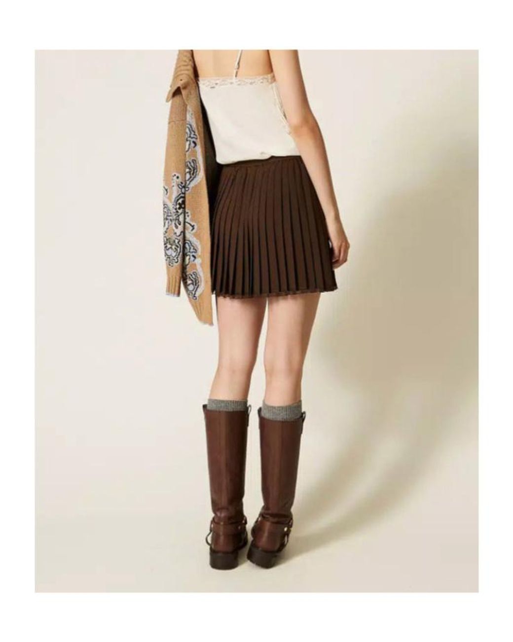 Twinset Brown Pleated Crêpe De Chine Short Skirt