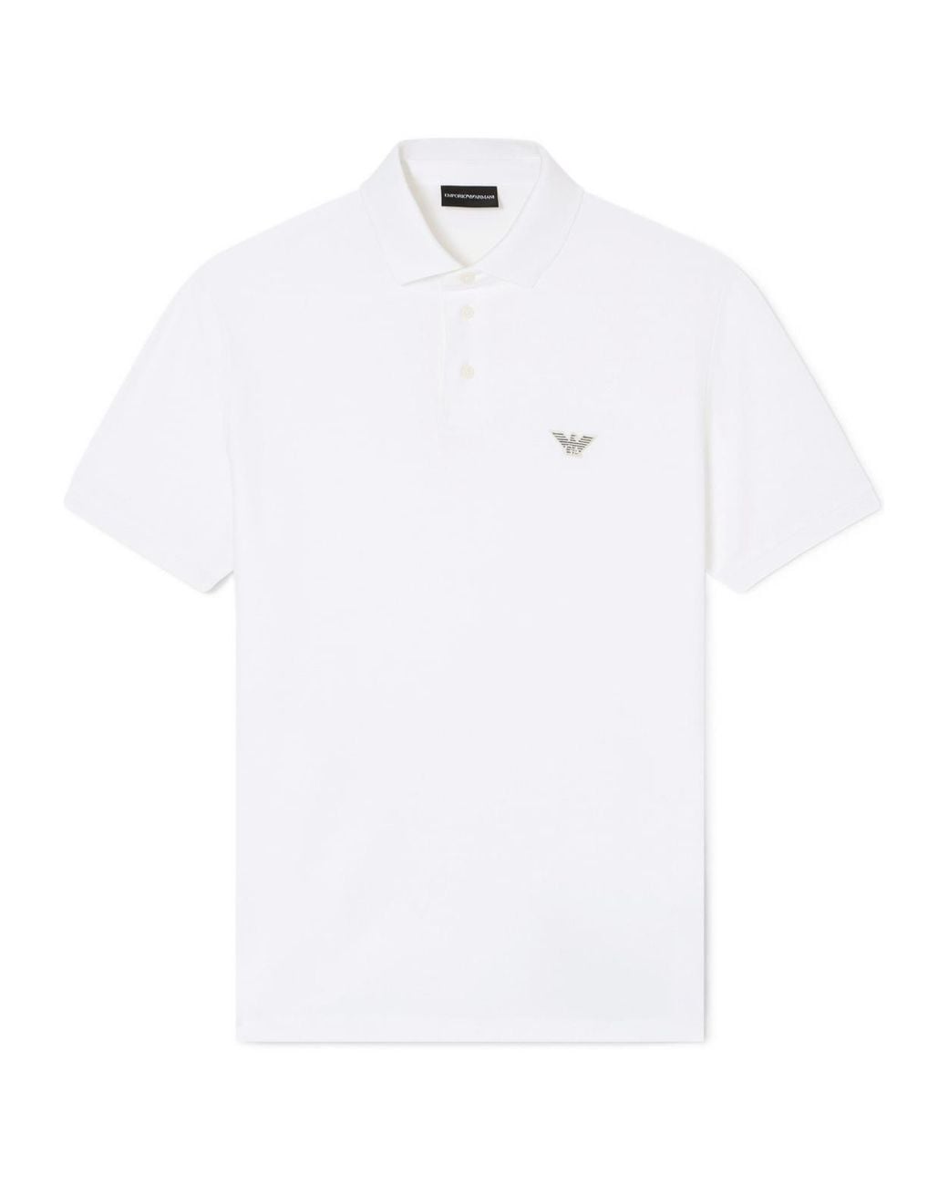 Emporio Armani White Logo Embroidered Short-Sleeved Polo Shirt for men