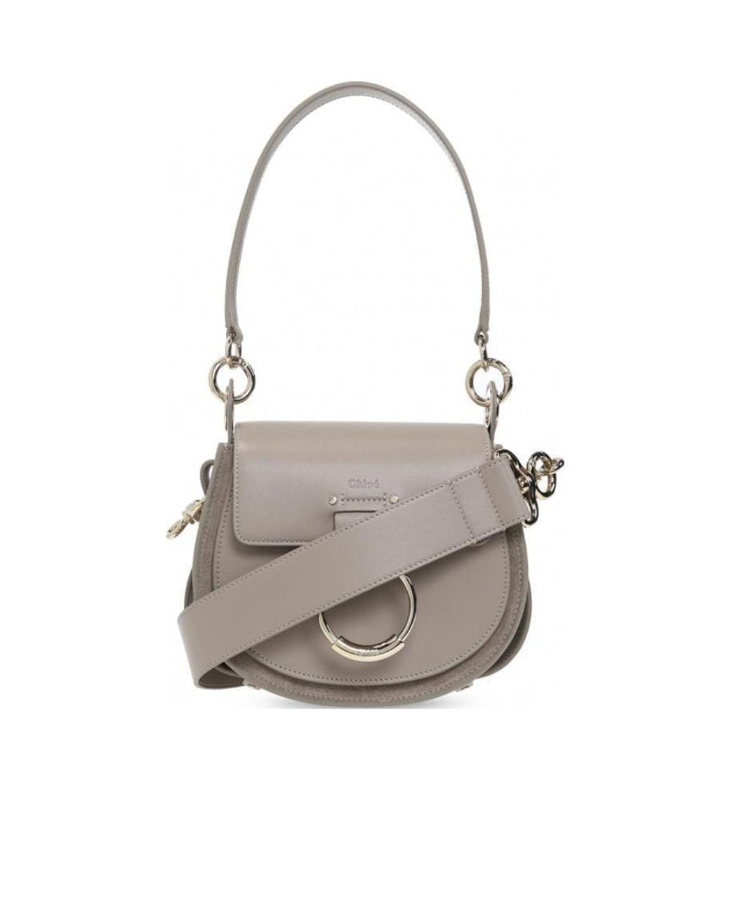 Chloé Gray Chloé Tess Logo Embossed Ring Embellished Shoulder Bag