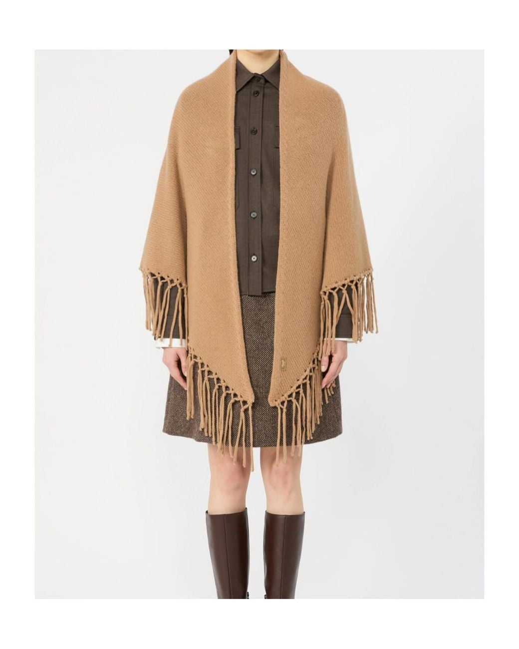 Weekend by Maxmara Natural Fringed Wool Shawl