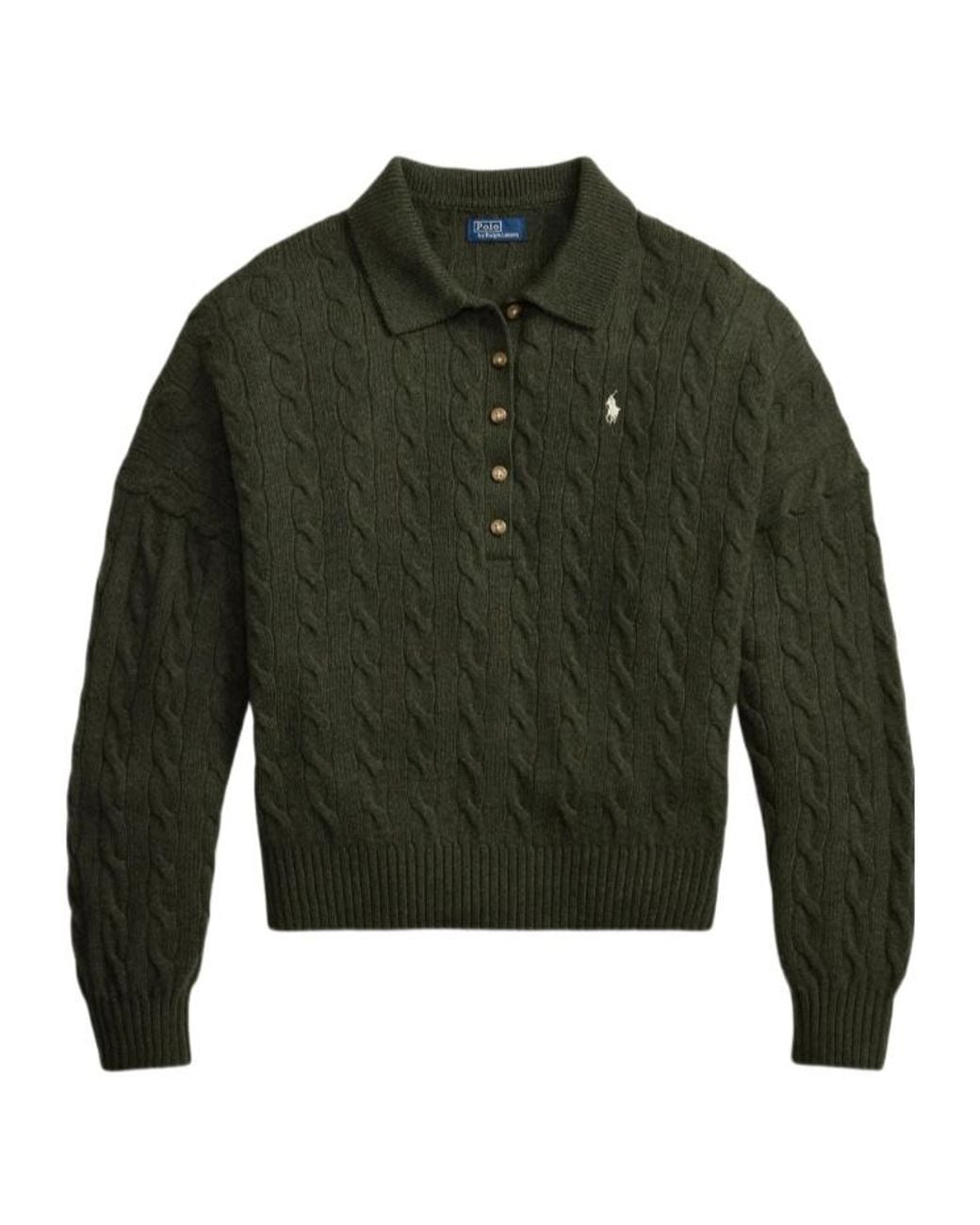Polo Ralph Lauren Green Cable Knit Polo Jumper