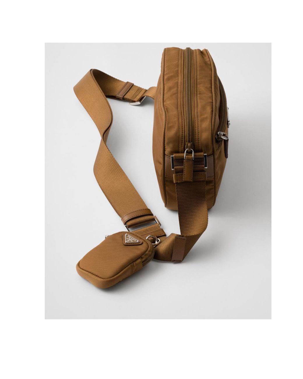 Prada Brown Logo Plaque Zipped Shoulder Bag