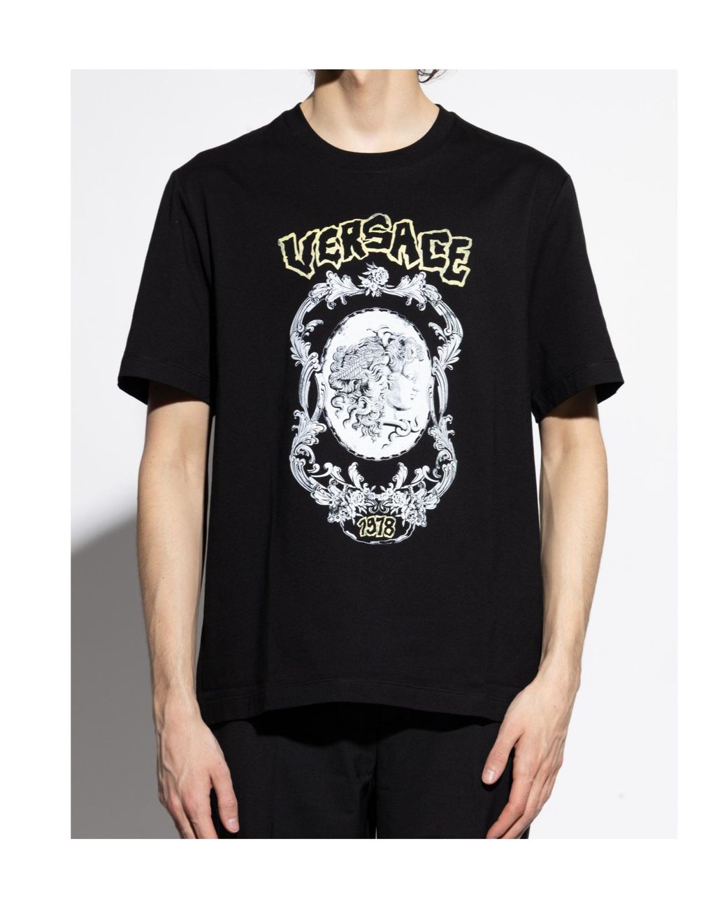 Versace Black Logo-Printed Crewneck T-Shirt for men