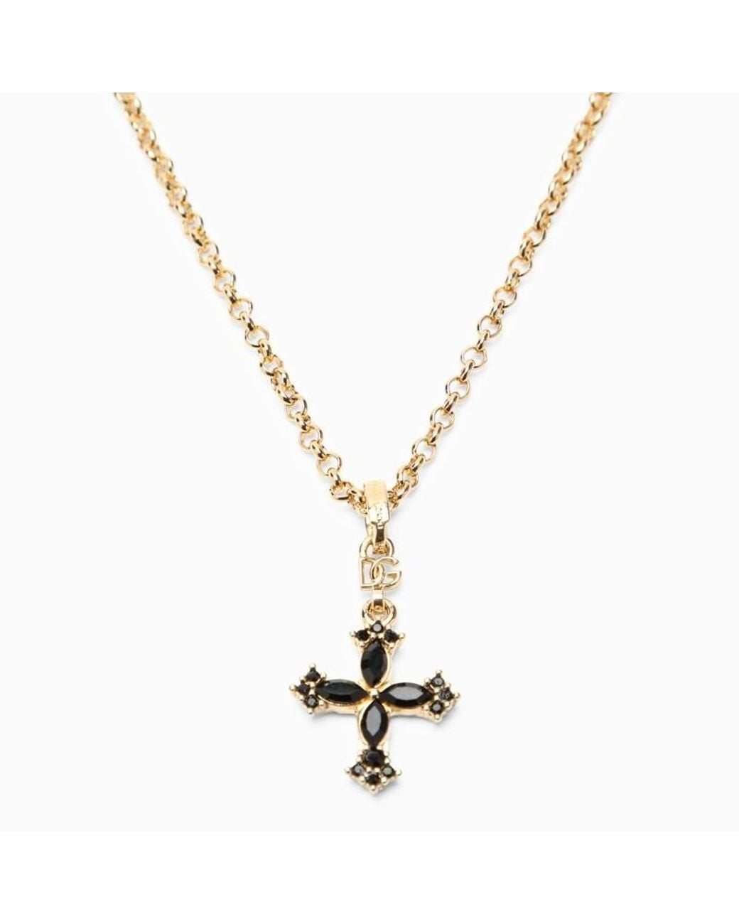 Dolce & Gabbana White Cross Pendant Chain Necklace